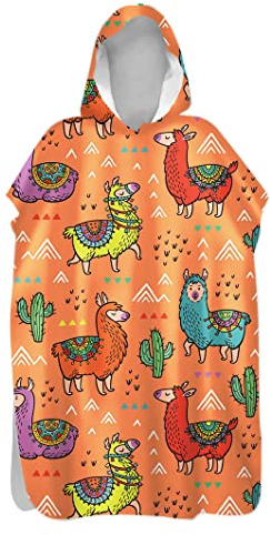 Surwin Badeponcho Strandtuch Mikrofaser Schnelltrockend Robe Bademantel Poncho mit Kapuzen Wechseln Handtuch Damen Herren Duschtuch für Surf Schwimmen Wassersport (Orange Alpaka,80x145cm)