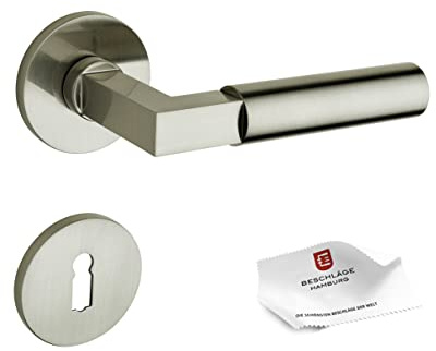 Beschläge Hamburg Türgriffe Türbeschlag BAUHAUS PRIME 07ZAMAK MMN BB - Türklinken mit runden Buntbart Rosetten für Zimmertüren - Türdrücker für Innentüren, ø 52x5 mm aus ZAMAK in matt vernickelt