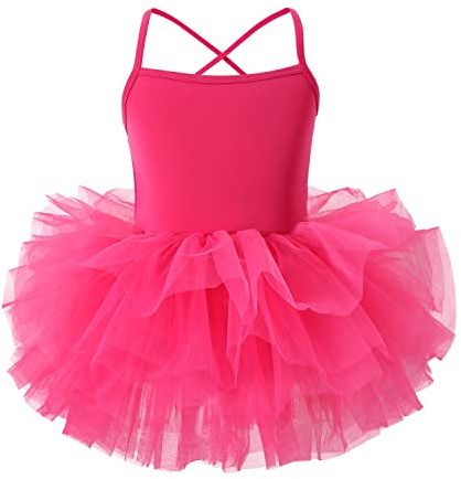 KARETT Ballet Tutu Skirt for Girls Toddler Ballet Leotards Criss Cross Strap Dance Outfits Ballerina Dress Rose Red