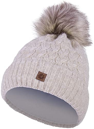 Compagno Strickmütze Mütze Damen Bommelmütze Wintermütze Norwegen Winter gefüttert Mädchen Zopfstrick Fleece Futter Beanie 97