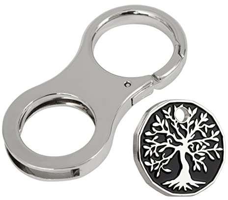 Coin Clip Key Ring Trolley Token Metal Holder Keyring For New and Old £1 Coins, €1. With Tree of life trolley Tokens