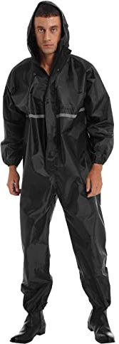 MSemis Tuta Antipioggia da Uomo Impermeabile da Lavoro Impermeabile Antipioggia con Cappuccio e Cerniera Jumpsuit Giacca da Ciclismo e Pantaloni Poncho Mantella Pioggia Nero M