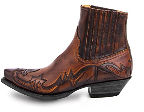 SWZEC Homme Femelle Bottes Cowboy Courtes à Enfiler avec Bout Pointu Broderie Vintage Classiques Western Bottines Tailles 35-48 (40,Marron)