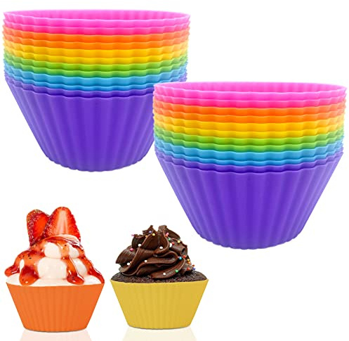 24 Pezzi Stampo per Muffin in Silicone, Pirottini per Muffin Riutilizzabili, 6 Colori
