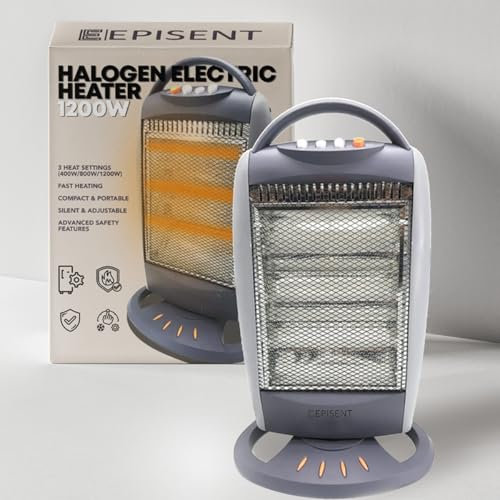 EPISENT 1200 W Halogen Room Heater, 3 Bar Portable Electric Heater with 3 Heat Settings and Oscillation, Instant Warmth Glow with Tip Over and Overheat Protection, Carry Handle and Replaceable Bulbs