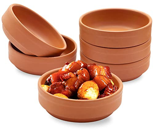Terracotta Bowl, Iceten Tapas Olive Bowls Set of 6 Brown Glazed Cazuela Casserole Dishes Oven Cooking Dish Dip Bowls for Tapas Dishes Morrocan Dishes Camembert Serving Dishes Cazuela Dishes