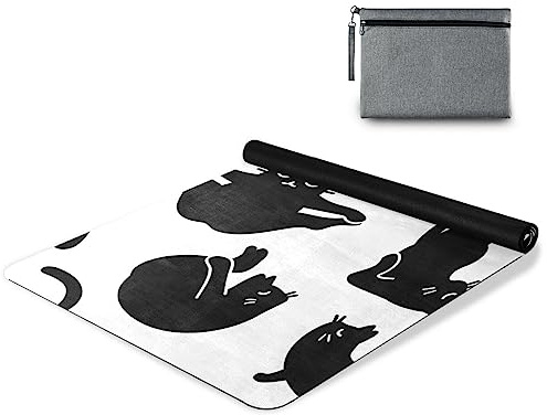 GOODOLD Yoga Black Cats Yoga Mat, 71 x 26 Inch Non-slip Yoga Mats Folding Travel Exercise Mat Indoor Outdoor Gym Pilates with Storage Bag for Women Men