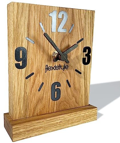 FLEXISTYLE Modern standuhr klein aus Holz Eiche Wohnzimmer Badezimmer (Style 1), Shwarz/Oak, Schwarz