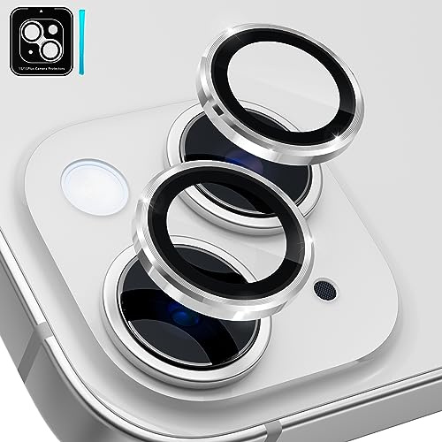 imluckies Camera Lens Protector for iPhone 15 / iPhone 15 Plus, 9H Tempered Glass & Anti-Scratch Metal Individual Ring Lens Cover, HD Clear Camera Accessories, Case Friendly - Silver