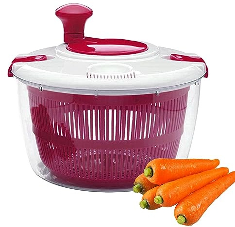 Centrifugador de ensalada, centrifugado manual de 5 litros, centrifugado rápido y fácil con cierre seguro de tapa y mango giratorio, escurridor de frutas, secadora con desagüe y colador para verduras,