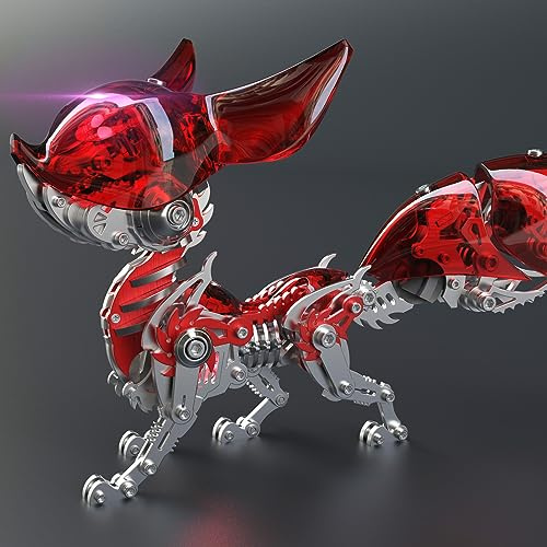 UpGLeuch Bunte 3D Metall Puzzles für Erwachsene, Fuchs, Metall Modellkits mit Licht, DIY Bauspielzeug, 3D Metall Fuchs, Modellbausätze mit Werkzeugen, Desktop-Spielzeug, Geschenke
