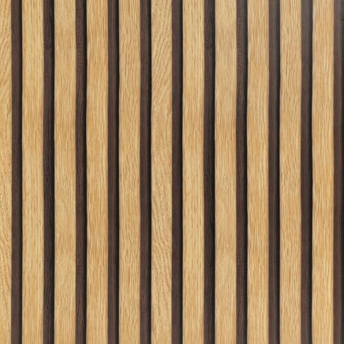 Arthome Modern Wood Slats Peel and Stick Wallpaper Removable Geometric Film for Home Walls,Bedroom,Stripe Grain Wood Effect Vinyl Self Adhesive Contact Paper,Brown Stripe,44x1000cm
