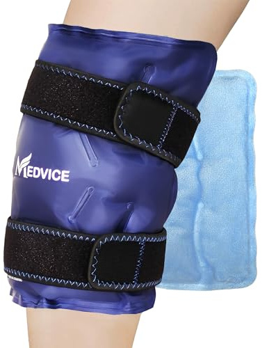 Medvice Ice Pack with Cold Compression for Knee Pain Relief, Swelling, Knee Replacement Surgery, Arthritis, and Injury Recovery, Adjustable Straps, Reusable Gel Ice Wrap for Meniscus Tear and ACL Blue