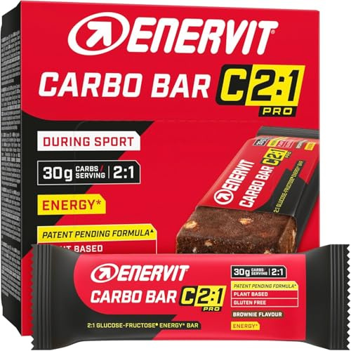 Enervit Carbo Bar C2:1PRO Brownie – Vegan Energieriegel mit 30 g Kohlenhydraten und 50% schneller absorbierten Kohlenhydraten, Schokoladengeschmack, für Ausdauersport, Glutenfrei, 12 Riegel à 45 g