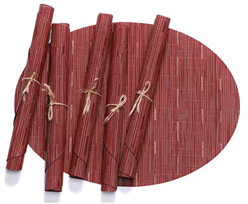 Lieson Waschbare Platzdeckchen, Tischset Vinyl 4er Set Oval Geflochten Muster rutschfest Hitzebeständig Tisch-Set für Küche Speisetisch 45x32CM Rot