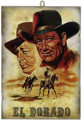 KUSTOM ART Cuadro cuadro de estilo vintage de la serie de carteles de la película famosos El Dorado, impresión sobre madera, 25 x 18 cm.