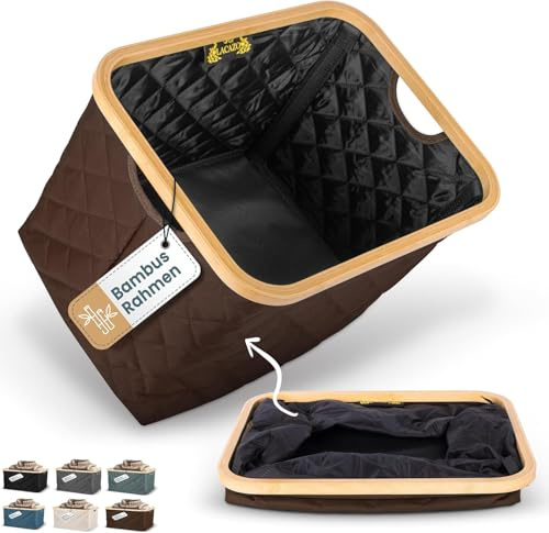 NEU LACAZO faltbarer Wäschekorb – 55 L – robuste, platzsparende Wäschebox – atmungsaktiver Stoff – standfester Bambusrahmen – Weiß, Braun, Blau, Grün, Grau, Schwarz – nur 715 Gramm – Tragegriffe