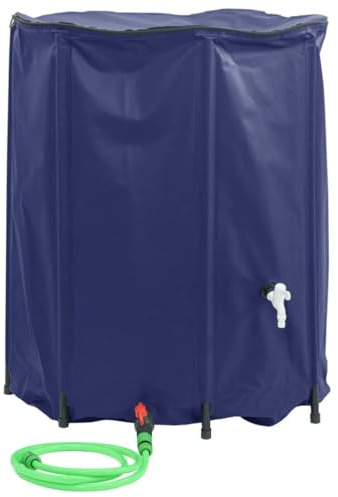 vidaXL Foldable Water Tank with Tap - 1250L Blue PVC Portable Rainwater Collector, Collapsible Storage Container for Garden and Outdoor