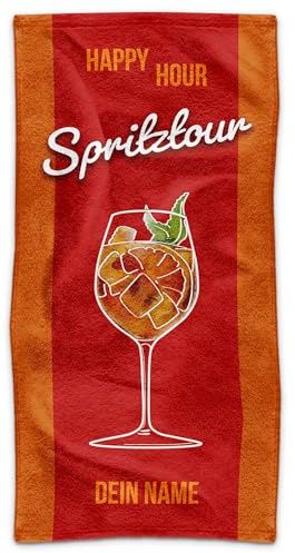 Print Royal PR Badetuch personalisiert mit Name - Happy Hour Spritztour - Handtuch Bedrucken, Geschenkidee für Familie, Freunde | Personalisiertes Fotohandtuch - 100 x 50 cm