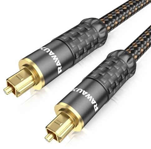 RAWAUX Optisches Audiokabel 3m, Toslink Optisches Kabel Digital Audio Kabel | 24K Vergoldete Stecker Geflecht S/PDIF Cable für Soundbar, TV, Heimkino, Verstärker