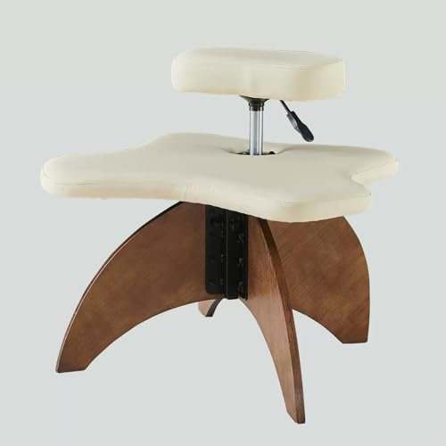 YUGXTH Ergonomischer Kniestuhl, Haltungsstuhl aus Holz, Verstellbarer Kniehocker mit Kissen, Schneidersitz Stuhl, Home-Office-Schreibtischhocker zur Unterstützung der Rückenhaltung (Color : Beige)