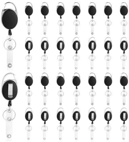 SHUESS 30 llaveros extensibles, retráctiles con mosquetón, clip para cinturón y llavero, rollo de identificación para tarjetero, llaves, soporte para tarjetas de identificación, teléfonos móviles