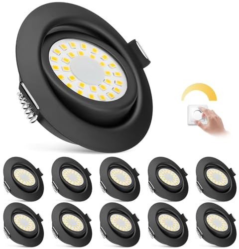 zexhy LED Einbaustrahler 230V Flach Dimmbar LED Spots 6W IP44 Bad Einbauleuchten Deckenspots Deckenstrahler,Warmweiß 3000K Schwenkbar Einbauspots für Badezimmer Küche Wohnzimmer,10er Set Schwarz-Matt