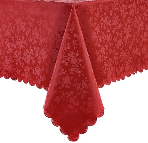 Romanstile Mantel Rectangular Grande de Hule PVC Rojo con diseño Floral, fácil de Limpiar, Resistente, Impermeable y Antimanchas, 240x140 cm, Apto para Mesa Uso Exterior, Pascua, jardín y Primavera
