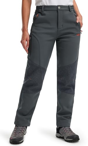 Libin Pantalon de randonnée pour femme - Imperméable - Doublure - Pantalon softshell - Coupe-vent - Chaud - Pantalon d'extérieur - Pantalon de trekking, gris foncé, M