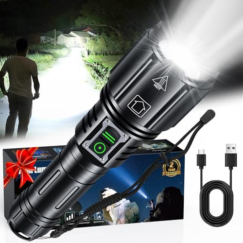 LED Super Bright Flashlight 4000.000 High Lumens, High Powered Rechargeable Flashlights, 6 Modes Zoomable, Waterproof Flash Lights, Tactical Handheld Flashlight for Emergency, Camping, Outdoor, Home