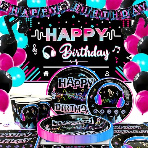 Music Party Supplies, Serves 16 Music Party Decorations & Tableware Set - Music Napkins Plates Cups Tablecloth & Music Party Backdrop etc