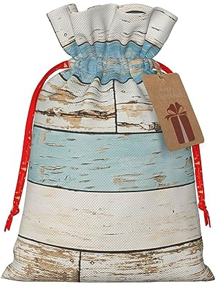 HJLUUFT Geschenktüte mit altem Holztafel-Druck, mit Kordelzug und Geschenkanhänger, Jutebeutel, Hochzeit, Weihnachten, Partyzubehör
