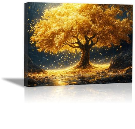 BOHUO Albero della vita Grande Stampa su tela, Minimalismo Quadri su tela Quadri Moderni Poster Decorazioni da parete per Soggiorno - 70x100cm Incorniciato(Giallo)