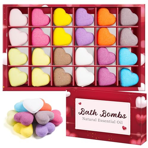 24pcs Coffret Cadeau Bombe de Bain, Boules de Bain Emballage Individuel, Kit de Beauté Relaxant Cadeaux pour Fille, Enfants, Femme, Maman, Petite Amie, Anniversaire, Saint-Valentin, Fête des Mères