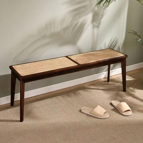 Rattan-Esszimmerbank, Lange Bauernhausbank für den Eingangsbereich, Bettbänke für das Fußende des Bettes, Esszimmerbänke für den Tisch, hölzerne Schuhbank, für den Innenbereich, Wohnzimmer,