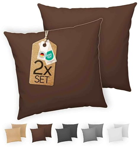 etérea Jersey Kissenbezug 40x40 cm Braun 2er Set Baumwolle Öko-Tex