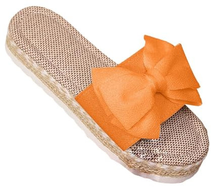 Sandalen Damen Sommer Elegant Flach - Sommerschuhe Mit Bowknot Bohemian Strand-Sandalen Plateau Pantoletten Espadrilles Sandaletten Offener Zeh Hausschuhe Leicht Bequem Flip Flops