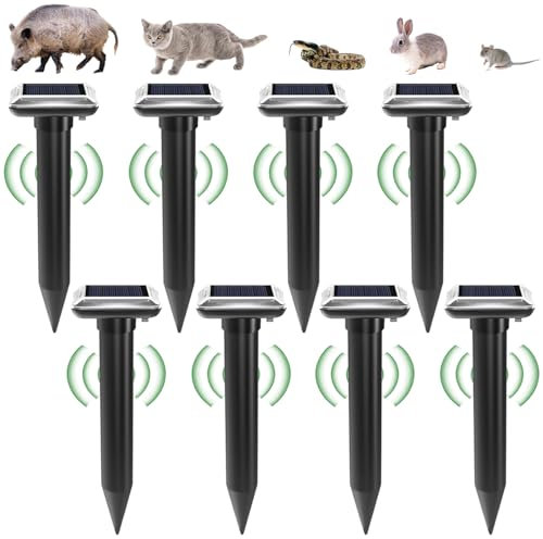 GAOUTO 8 Pezzi Dissuasore Solare per Talpe, Scaccia Talpe Solare Nero, IP65 Impermeabile Repellente per Arvicole, Ultrasuoni Anti Talpe per Giardino e Controllo dei Parassiti