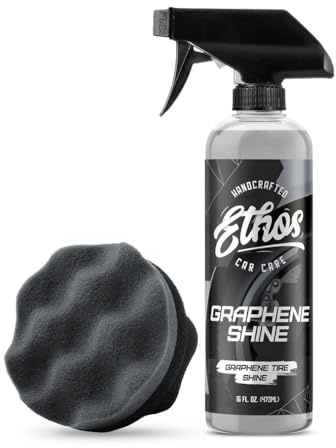 Ethos Graphene Tire Shine Spray & Tire Shine Applicator Pad – High Gloss, Non-Greasy, No Sling Finish with UV Protection for Tires, Trim & Rubber