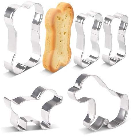 6 Stück Dackel Ausstechform Groß,Knochen Keksformen,Weihnachten Plätzchen Ausstecher Set,Edelstahl Keksausstecher Hund,Plätzchenausstecher for Kinder Geburtstag Torten Hunde-Kekse Backen Basteln