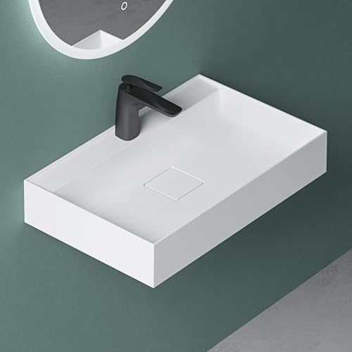 Mai & Mai Lavabo Bagno Sospeso in Minerale Fuso 60x38x12cm, Colossum630 | Lavandino Bagno, Bianco Opaco, Stampaggio Monopezzo, Nano-rivestimento, Bordi Sottili