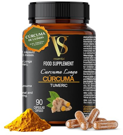 Cúrcuma en Cápsulas, Extracto de Curcumina, 90 Cápsulas - 3 meses de duración, Turmeric antiinflamatorio para Vitalidad y Bienestar Diario, Vitaminas Naturales - VS essentials (90 cap.)