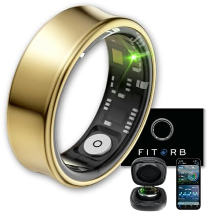 Fitorb Smart Ring Pro - Das Original. High-Tech Fitness- & Gesundheitsring, Schlafanalyse, 24/7 Aktivitätstracking. Temperaturmessung, Stess. Proberinge. (Neptun, Gold, 17,5 mm (7))