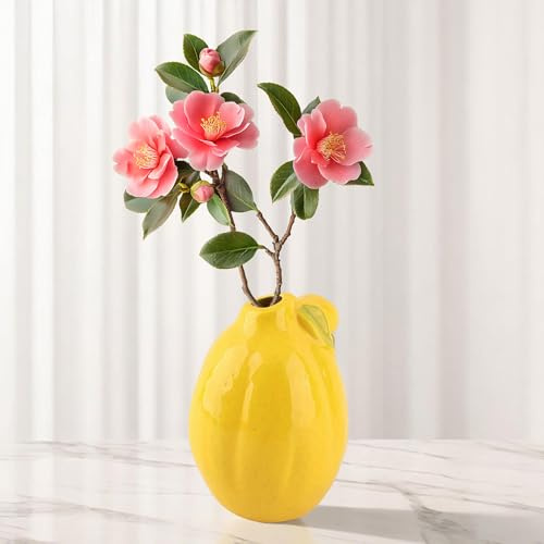 Gxdamxz Jarrón Limón, Pieza Cítrica Cerámica Decorativa Hogar, Amarillo, 10x14cm