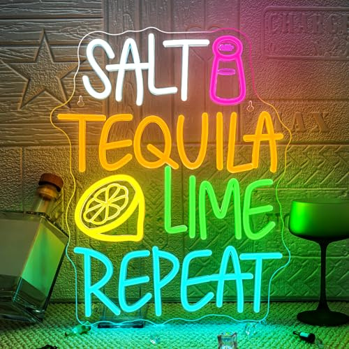 VYXIN Cartello Neon al Led con Scritta Tequila Salt Tequila Lime Repeat per Bar, Segnale Luminoso Led per Cocktail Bar, Ideale per la Decorazione di Luoghi come Bar, Locali, Cocktail Bar, Pub, Feste