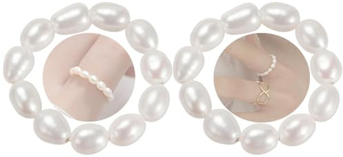 THALASIENE Anti Stress Ring aus Naturstein Perlen,Elastischer Perlenring,Wasserfeste Anxiety Rings für Damen,2Pcs Perlen Ring Stressring,Fidget Ringe