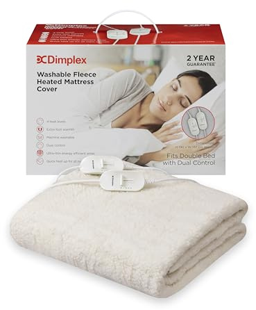 Dimplex DXMCDBD - Coprimaterasso in pile lavabile in lavatrice, con doppio controllo e calore extra per i piedi, matrimoniale