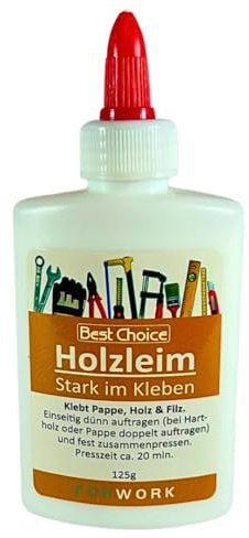 Holzleim 125 g – Weißleim & Holzkleber für Werkstatt, Basteln & Reparaturen – starker Kleber für Holz, Pappe & saugende Materialien, wasserfest & schnelltrocknend, wahlweise 1x oder 3x (1)