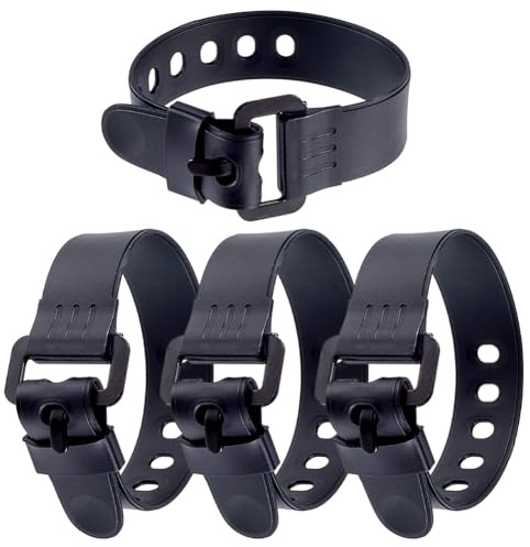 FINGERINSPIRE 4 Pack Reusable Industrial Straps 334mm Long Rubber Tension Strap Black Utility Rubber Straps with Metal Buckle Gear Strap for Bike, Camping, Luggage & Yoga Mat Organization