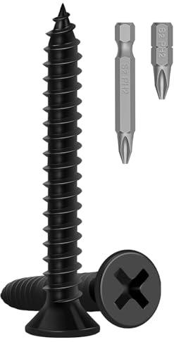 Boltmax 100 Stück Holzschrauben M4 x 25mm, Senkkopfschrauben Kreuzkopf mit PH-Antrieb Bit, Flachkopfschrauben Schwarz Verzinkt, Blechschrauben, Schnellbauschraube, Selbstschneidende Schrauben
